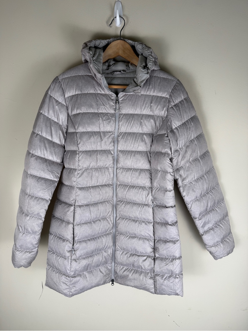 Eddie Bauer Jacket Women's Medium Gray Hooded Long Down Puffer Coat Packable
